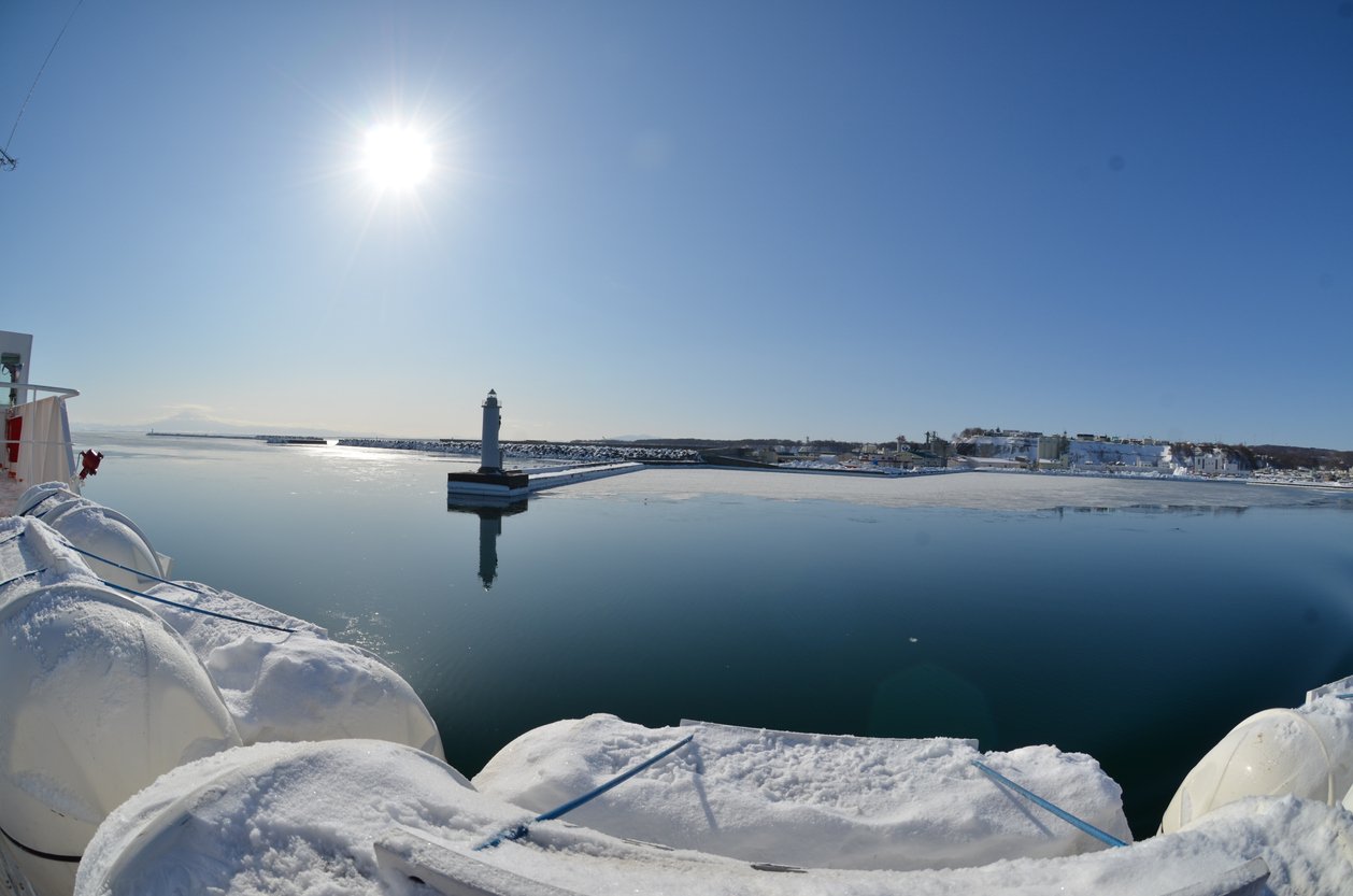 Lighthouse cold winter Hokkaido Harbor