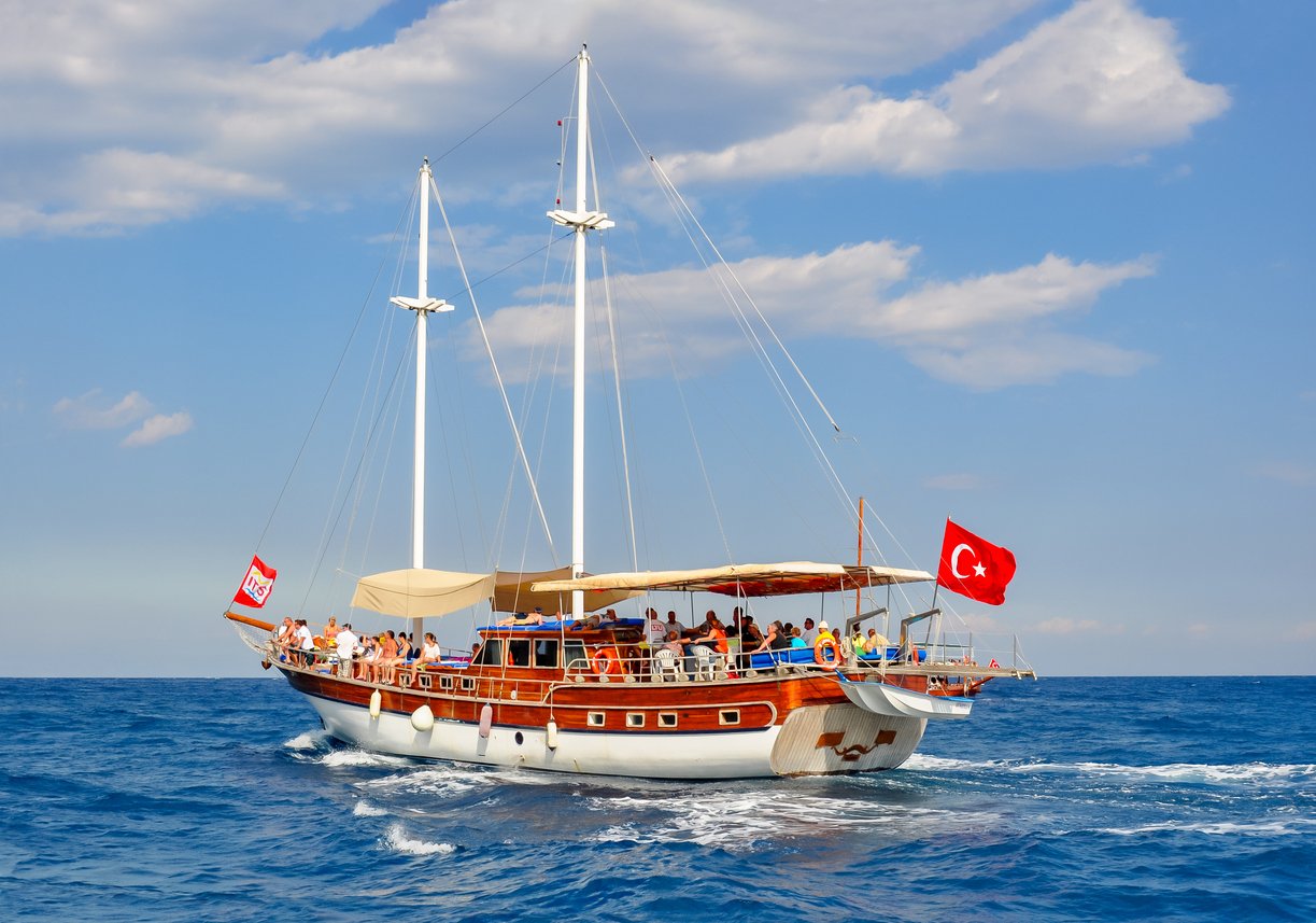 Sailing boat along coast of south Turkey