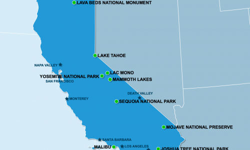 Carte Etats-Unis : Sites naturels aux Californie